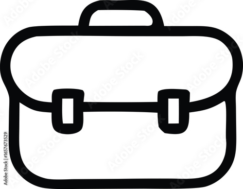 Simple hand drawn outline of a classic briefcase with two buckle closures and a top handle