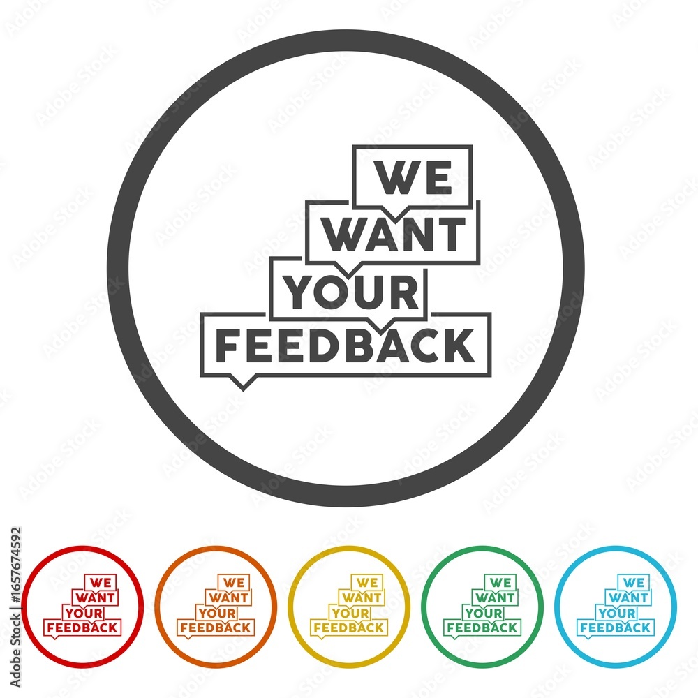 Obraz premium We want your feedback sign. Set icons in color circle buttons