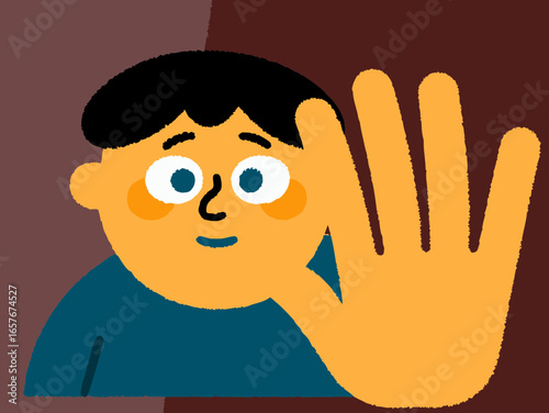Vector Illustration of Person Showing Hand Stop Gesture Symbol in Minimal Design