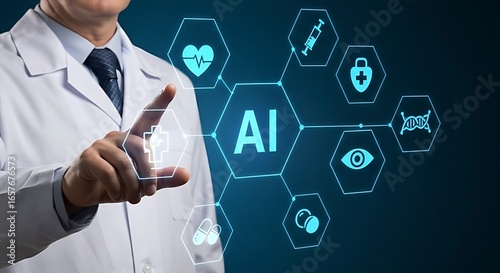 Doctor interacting with artificial intelligence healthcare technology interface