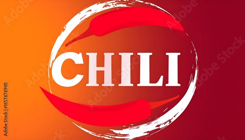 Stylized chili peppers encircle the word 