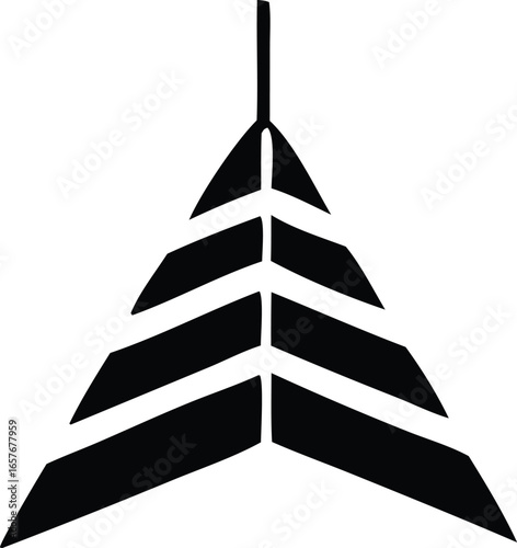 Abstract geometric symbol resembling a stylized fir tree or upward pointing arrow with horizontal divisions