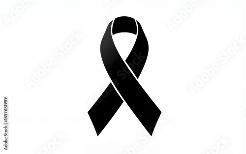 Stock vector illustration black awareness ribbon on white background. Mourning and melanoma symbol. Terrorism. Mourning ribbon, death. EPS 10. High quality