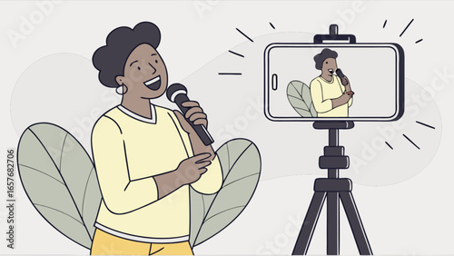 Live streaming performance tutorial using smartphone and microphone for online broadcasting content creator