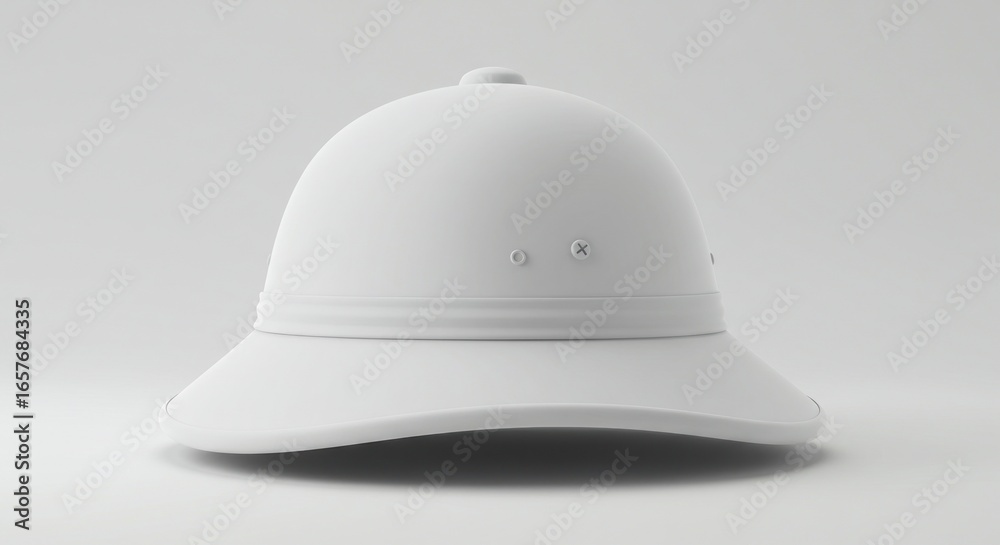 Fototapeta premium A plain white pith helmet on a white background