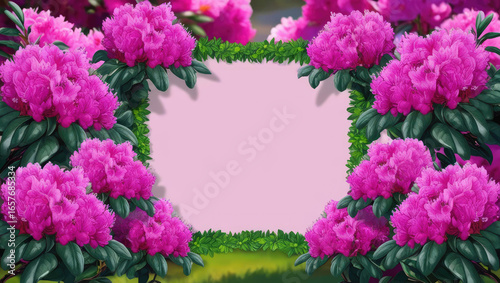 Floral Frame with Rhododendrons and Copy Space, Perfect for Springtime Greetings