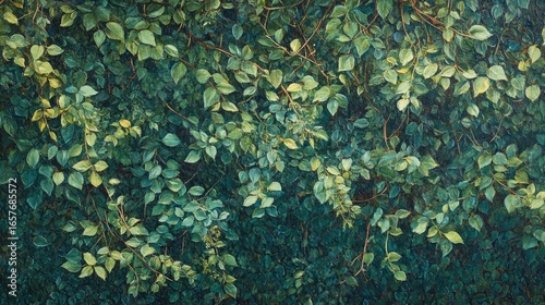 Lush Green Ivy Canopy, Botanical Abundance and Overgrowth in a Natural Setting, Creating a Dense and Vibrant Foliage