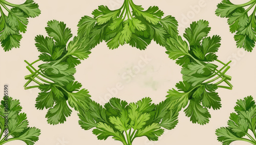 Fresh Cilantro Frame with Copy Space, Aromatic Herb Illustration