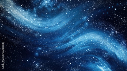 Stunning Cosmic Illustration: Deep Blue Swirls and Glimmering Stars in a Night Sky