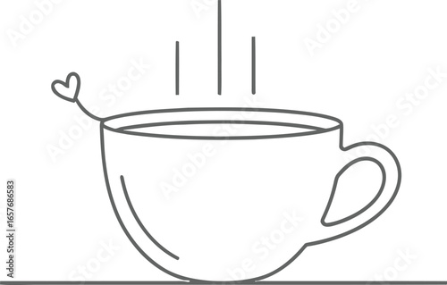 Steaming coffee cup with heart steam evokes comfort and morning bliss