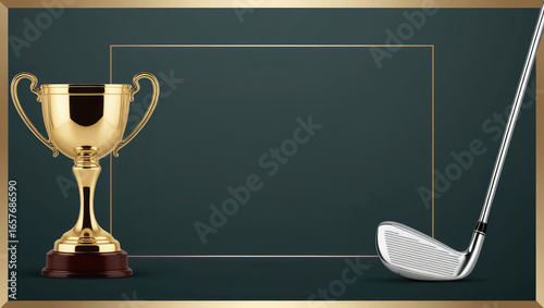 Elegant Golf Trophy and Club Background with Copy Space for Sporting Achievements and Recognition