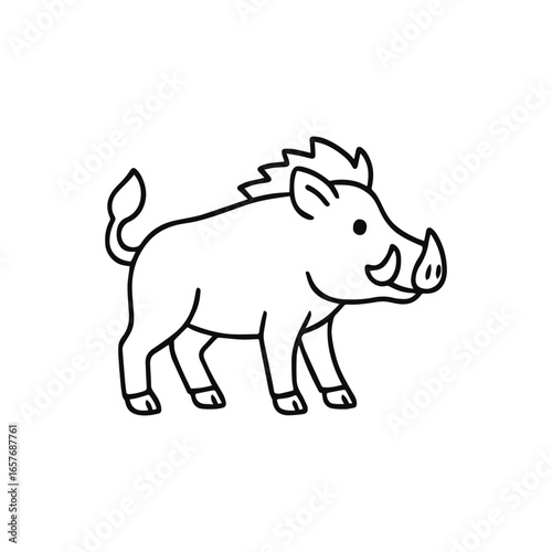 Wild boar cartoon outline vector drawing coloring book animal illustration, generative ai