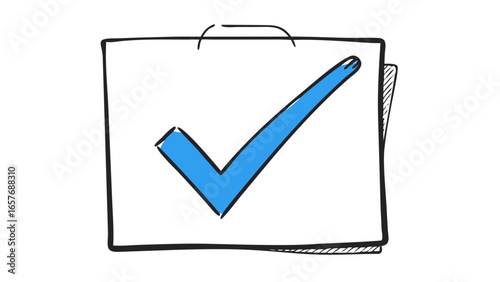 Blue checkmark on clipboard black white