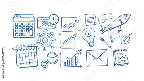 Business doodle icons finance sketch
