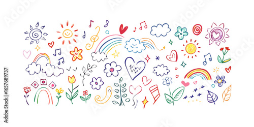 Cheerful multicolor doodle elements rainbow