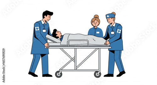 Medical personnel carefully transport a patient on a stretcher.