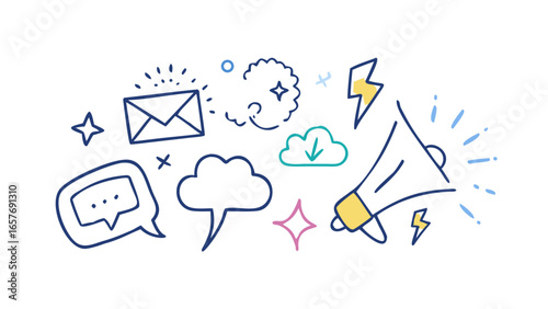 Communication icons doodle speech bubble envelope