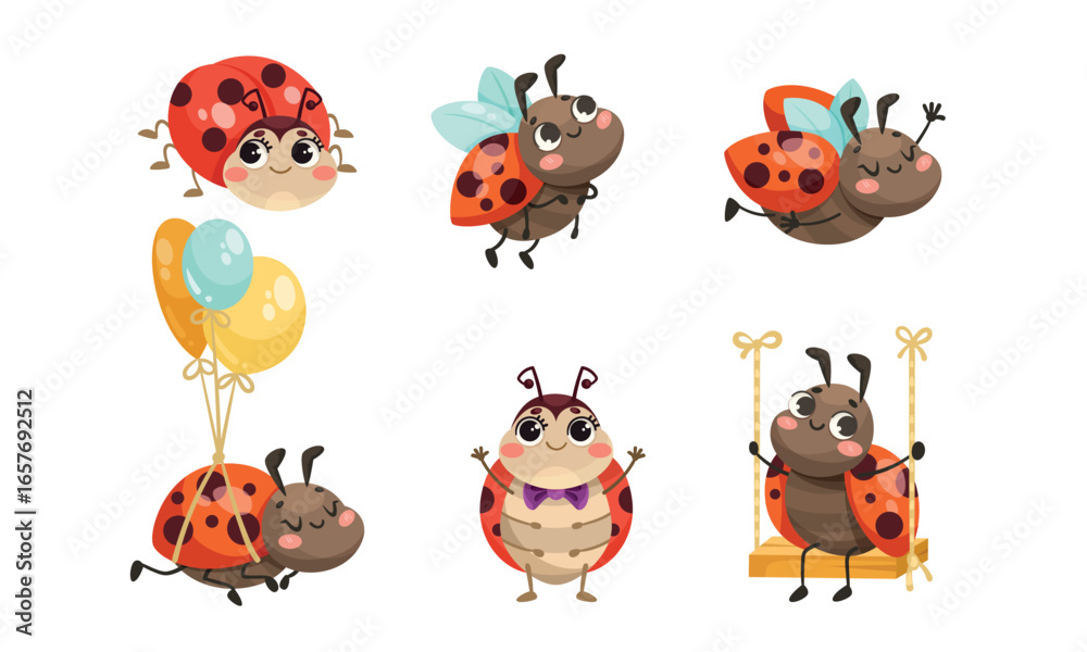 Naklejka premium Adorable and Cute Ladybug Characters with Playful and Colorful Designs for Everyone