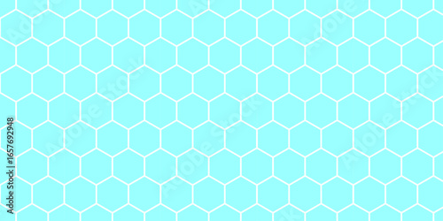 Seamless honeycomb geometric pattern with blue flowers and hearts, a unique vector illustration design. Honeycomb background. Science Technologic Hexagonal Pattern Light Conceptual Illustration. white