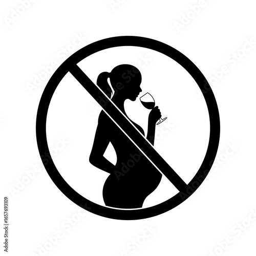 Addicted Pregnant woman drinking alcohol prohibited sign or icon