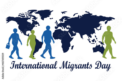 International Migrants Day Silhouette Vector of People Walking with Continent Shadows