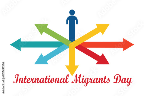 International Migrants Day Vector of People Walking on Colorful Arrows Migration Paths