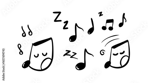 Hand drawn musical notes and symbols treble clef bass clef