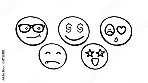 Hand Drawn Smiley Faces Doodle Icons sketch