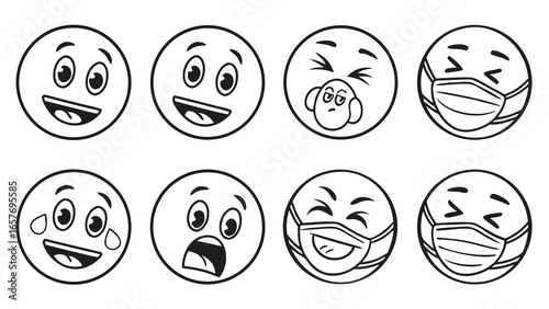 Happy laughing crying surprised masked faces emoji