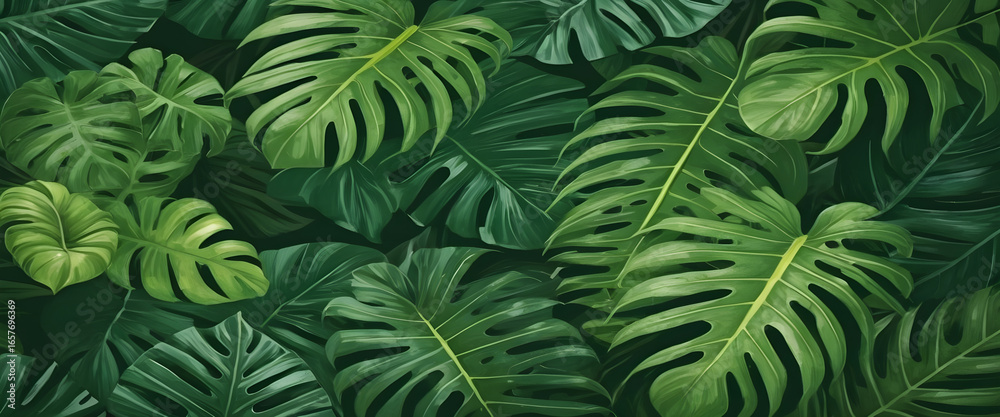 Fototapeta premium Textured Green Monstera Leaves