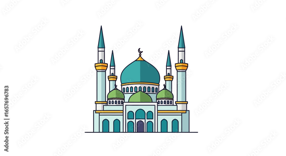 Fototapeta premium Aesthetic illustration of a beautiful Mosque featuring intricate architecture and symbolic religious elements for spiritual projects
