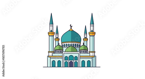 Aesthetic illustration of a beautiful Mosque featuring intricate architecture and symbolic religious elements for spiritual projects