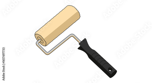 Isolated illustration showcases a paint roller tool essential for home improvement tasks and artistic endeavors highlighting painting supplies and