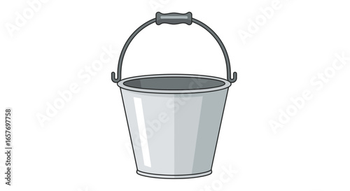 Illustration of a metal bucket with handle, suitable for holding water or other liquids in a vector format for general use