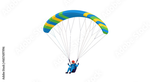Colorful Paraglider Ascending Against a Clean White Background, Exuding Freedom