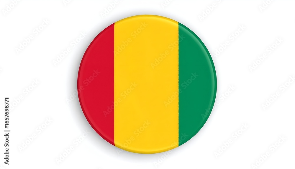 Fototapeta premium Guinean flag badge with vertical red-yellow-green stripes symbolizing independence and natural wealth