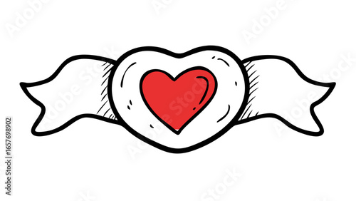 Red heart doodle with simple shading love hand drawn