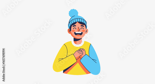 Cheerful winter enthusiast illustration, spreading joy and warmth with a playful expression against a clean background design element