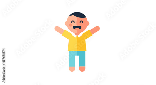 Cartoon illustration of a happy young boy with open arms ready for a hug, symbolizing joy and innocence suitable for educational contents