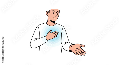 Expressive Gesture: A Man Offers Guidance with Heartfelt Touch and Open Hand, Symbolizing Support and Connection