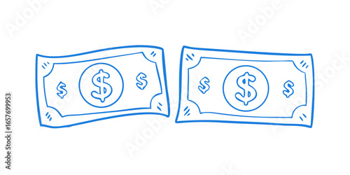 Two blue dollar bills money currency