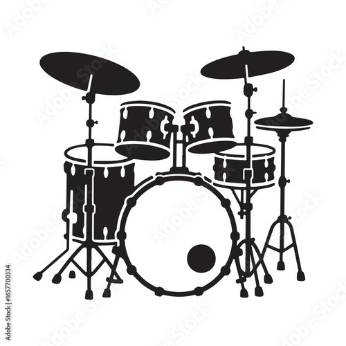 Drum set silhouette vector art illustration in details elements paths with white background. 