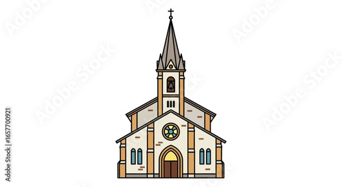 Majestic church illustration showcasing detailed architectural elements and religious symbolism for designs and educational material
