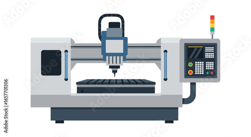 Automated precision: Vector illustration of computer numerical control milling equipment in operation on white background