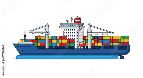 Stylized Container Ship Vector Illustration: Global Trade and Commerce Depiction