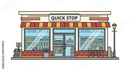 Charming Quick Stop Illustration: A Vibrant Depiction of a Neighborhood Convenience Store Setting