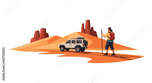 Exploring Arid Landscapes: An Adventurer's Journey Through the Desert Scenery with the Vehicle