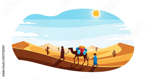 Desert Caravan Under the Scorching Sun: A Journey Through Arid Landscapes and Shifting Sands