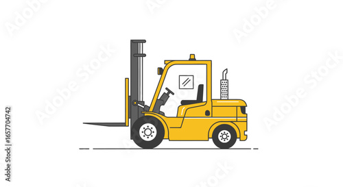 Yellow Forklift Truck Illustration on White Backdrop Displaying Material Handling Equipment and Industrial Operations Imagery