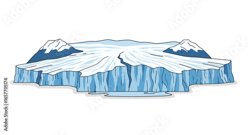 Glacial Landscape: A Cartoon Depiction of Arctic Ice Formation and Mountainous Surroundings, Reflecting a Scene of Natural Ice Formation